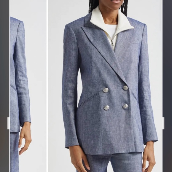 Veronica Beard Dale Linen Blend Dickey Jacket in Blue Melange Size 12 - Picture 6 of 15